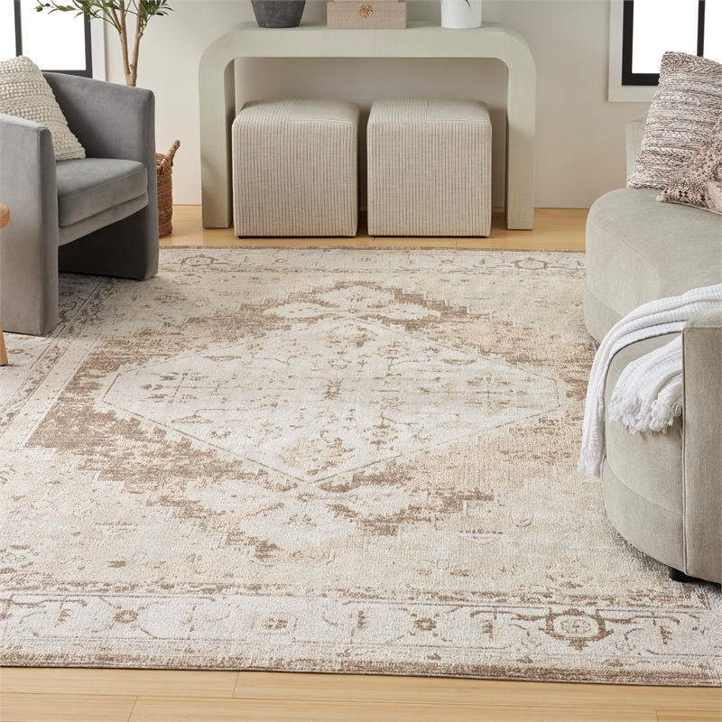 Nourison Home Astra Machine Washable 9' x 12' Fabric Beige Area Rug