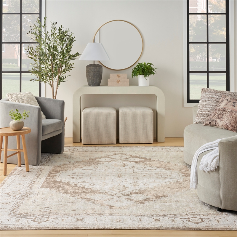 Nourison Home Astra Machine Washable 9' x 12' Fabric Beige Area Rug
