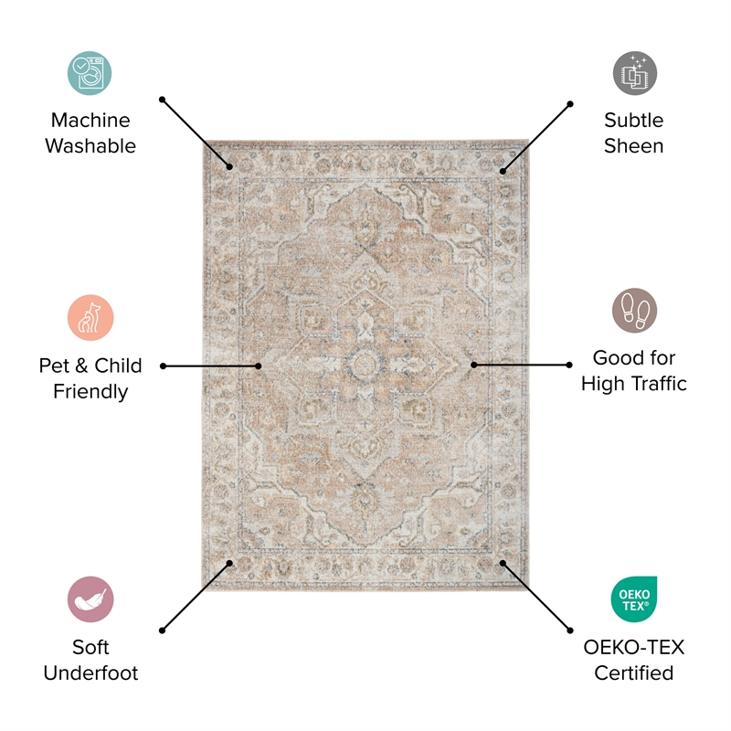 Nourison Home Astra Machine Washable 9' x 12' Fabric Ivory Green Area Rug