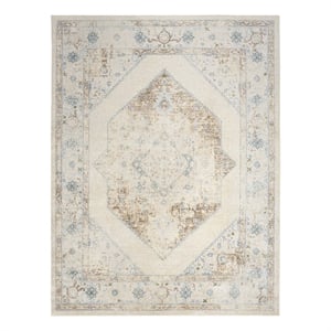 Nourison Home Astra Machine Washable 9' x 12' Fabric Ivory Blue Area Rug