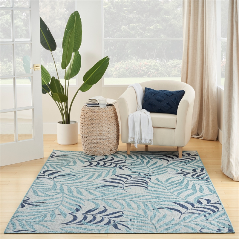 nourison home garden oasis 5' x 7' fabric blue area rug