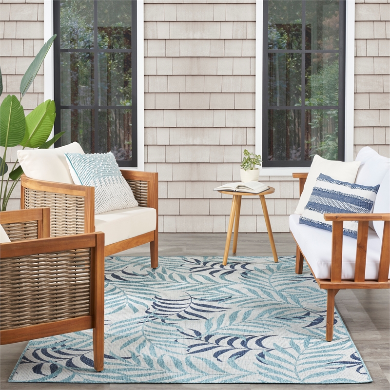 nourison home garden oasis 5' x 7' fabric blue area rug