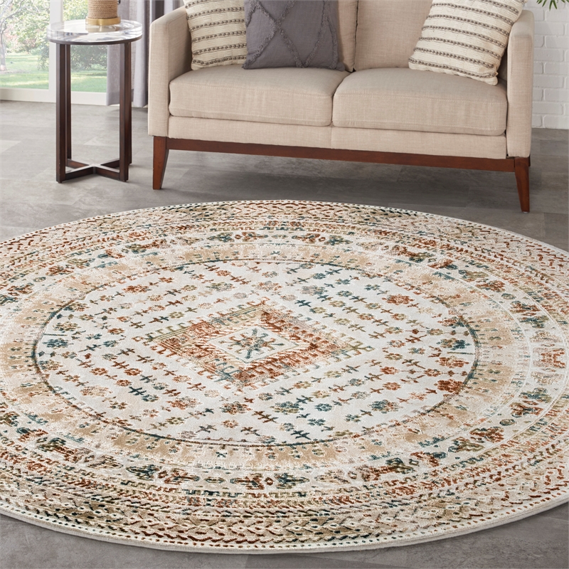 Nourison Home Thalia 8' x Round Fabric Beige Multicolor Area Rug