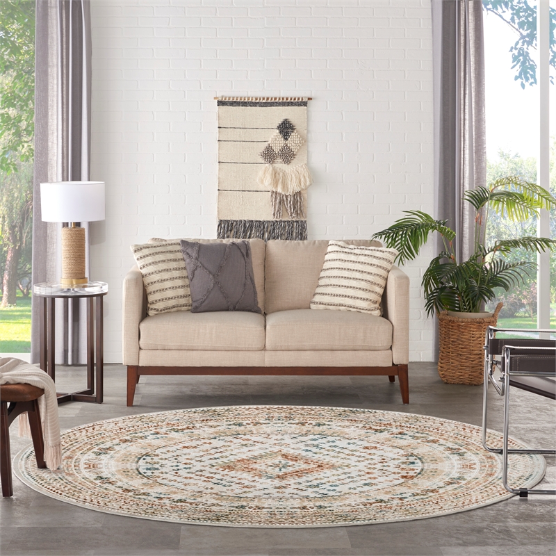 Nourison Home Thalia 8' x Round Fabric Beige Multicolor Area Rug