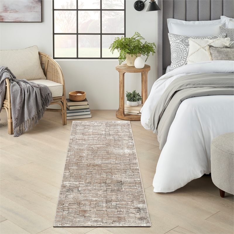 Nourison Home Eco-Friendly 8' Runner Fabric Ivory Mocha Area Rug