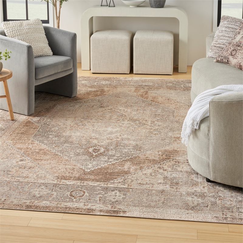 Nourison Home Astra Machine Washable 8' x 10' Fabric Beige Area Rug