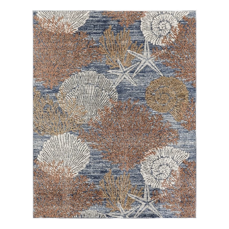 Nourison Pompeii 8' x 10' Blue Multicolor Fabric Nautical & Beach Area Rug