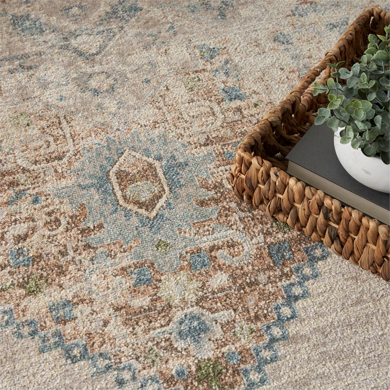 Nourison Home Astra Machine Washable 8' x 10' Fabric Ivory Blue Area Rug
