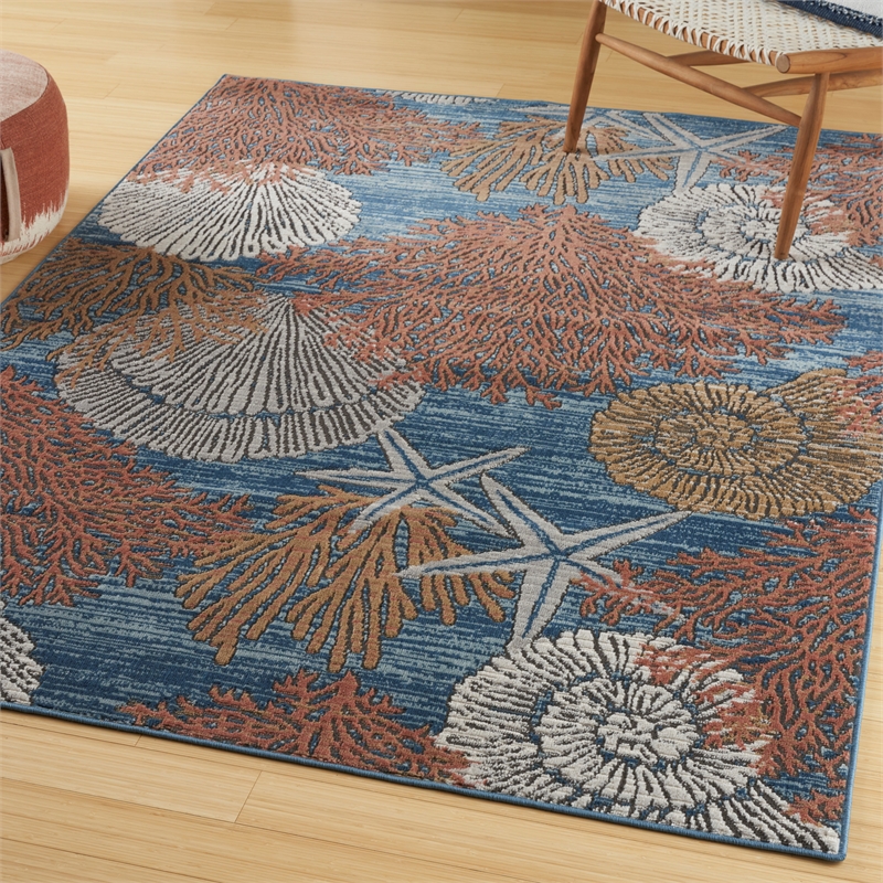 Nourison Pompeii 6' x 9' Blue Multicolor Fabric Nautical & Beach Area Rug