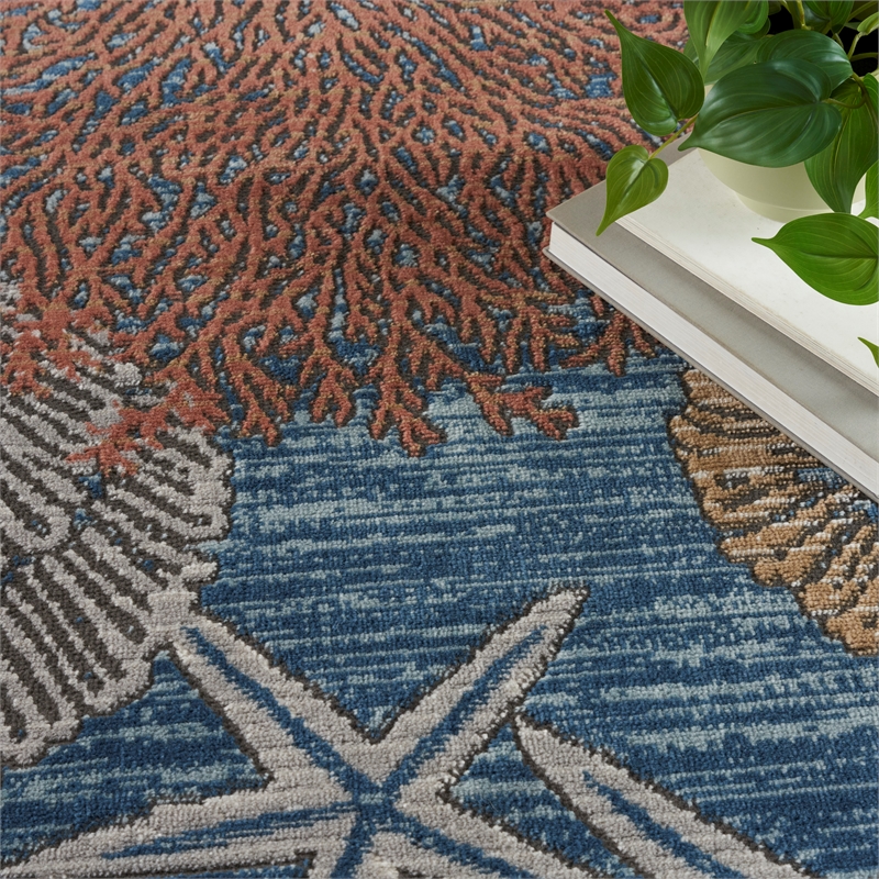 Nourison Pompeii 6' x 9' Blue Multicolor Fabric Nautical & Beach Area Rug
