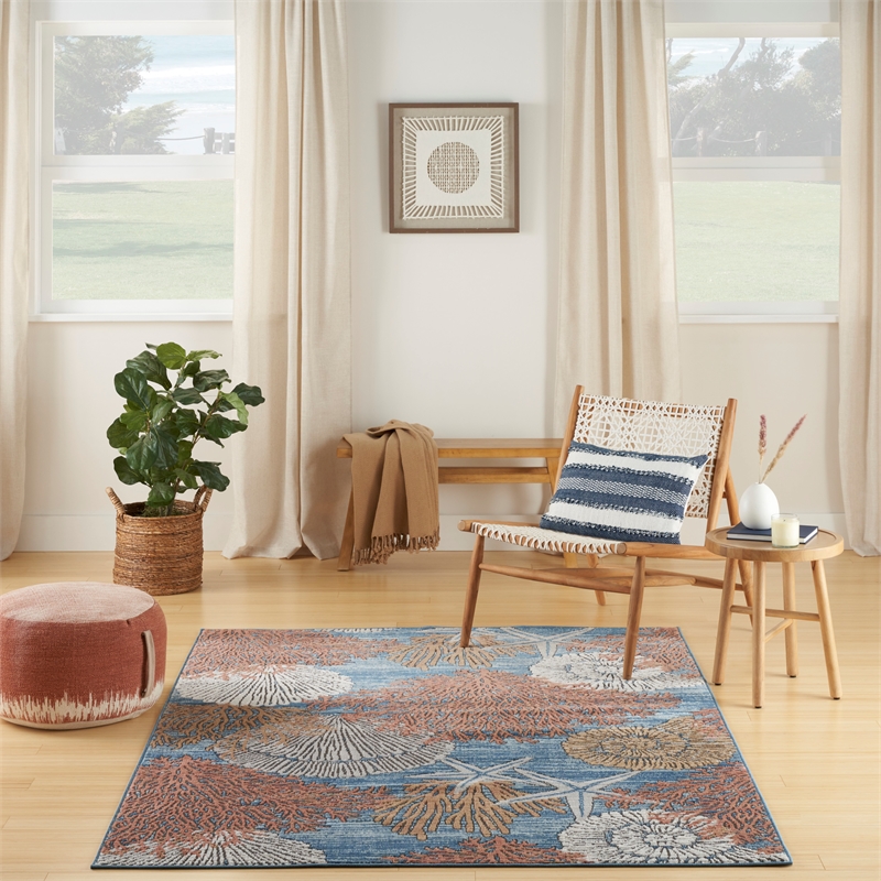 Nourison Pompeii 6' x 9' Blue Multicolor Fabric Nautical & Beach Area Rug