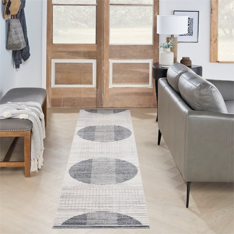 Nourison Home Astra Machine Washable 6' Runner Fabric Ivory Blue Area Rug
