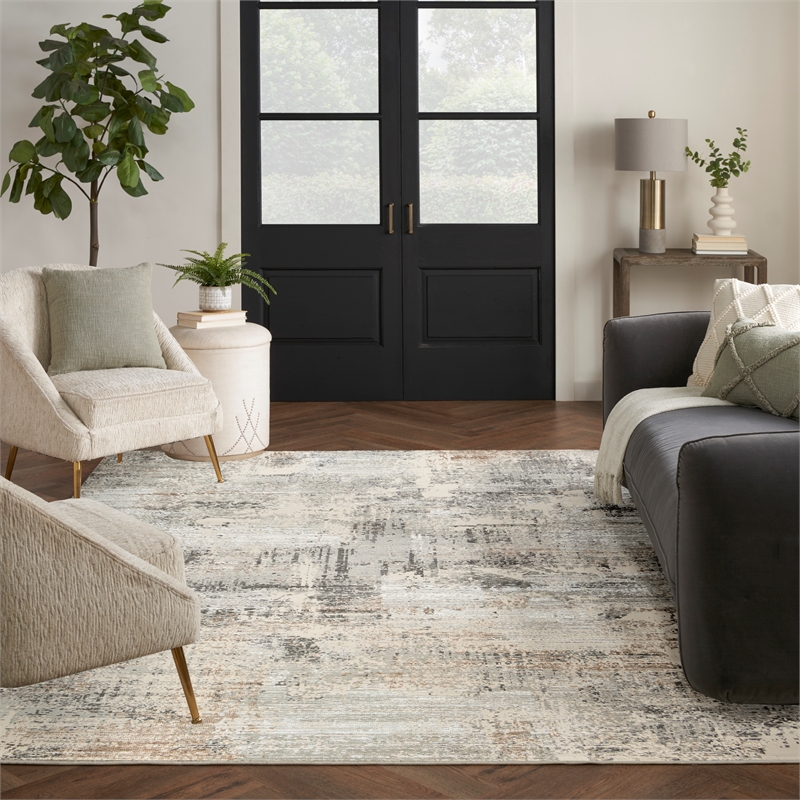 Nourison Home Eco-Friendly 9' x 12' Fabric Beige Grey Area Rug