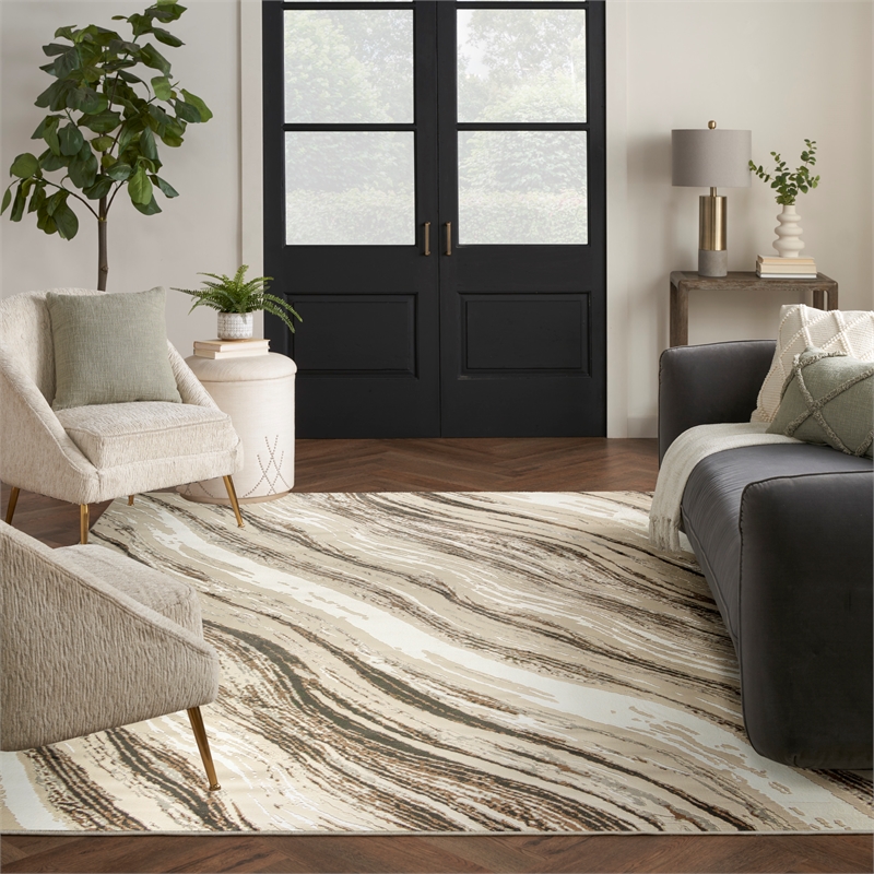 Nourison Home Eco-Friendly 9' x 12' Fabric Beige Grey Area Rug