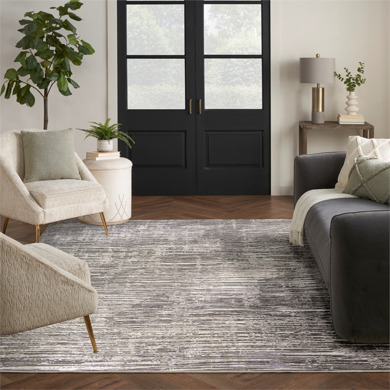 Nourison Home Eco-Friendly 9' x 12' Fabric Ivory Grey Area Rug