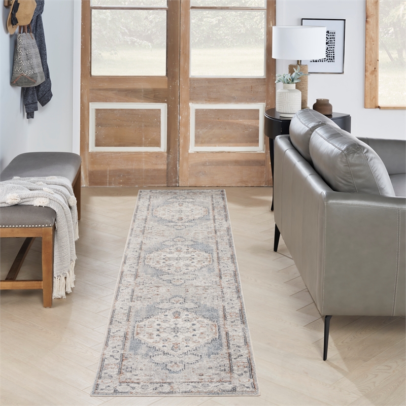Nourison Home Astra Machine Washable 6' Runner Fabric Light Blue Area Rug
