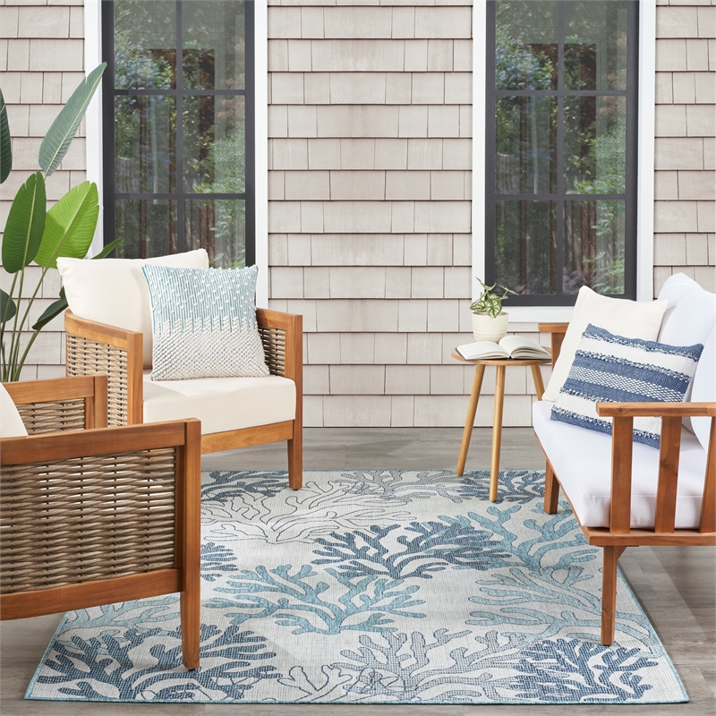 nourison home garden oasis 6' x 9' fabric blue area rug
