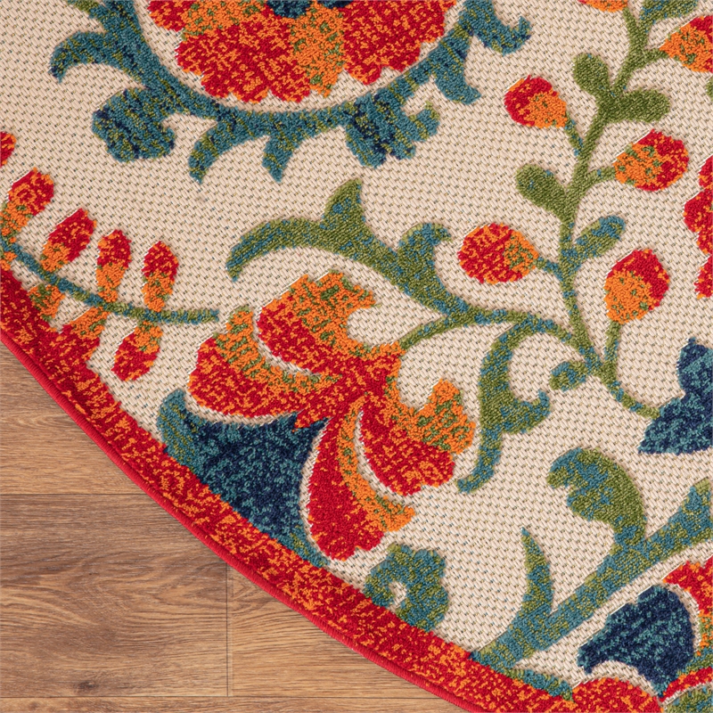 Nourison Aloha 5' x Round Red Multicolor Fabric Farmhouse Area Rug (5' Round)