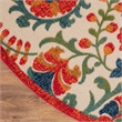 Nourison Aloha 5' x Round Red Multicolor Fabric Farmhouse Area Rug (5' Round)