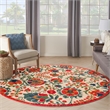 Nourison Aloha 5' x Round Red Multicolor Fabric Farmhouse Area Rug (5' Round)