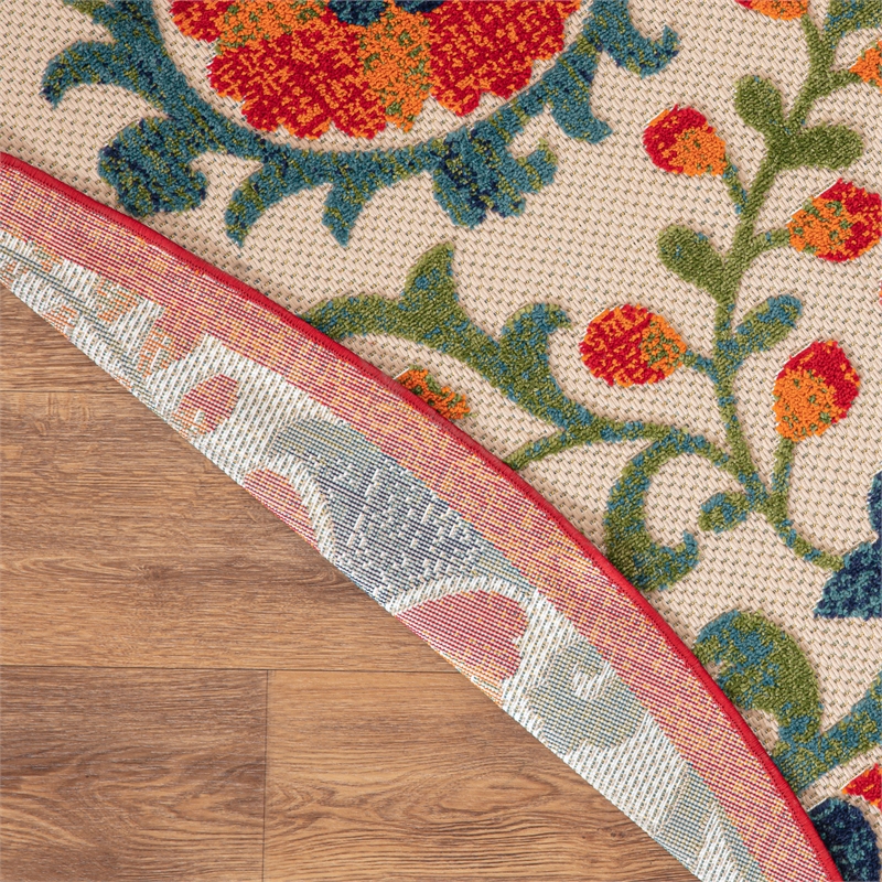 Nourison Aloha 8' x Round Red Multicolor Fabric Farmhouse Area Rug (8' Round)