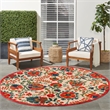Nourison Aloha 8' x Round Red Multicolor Fabric Farmhouse Area Rug (8' Round)