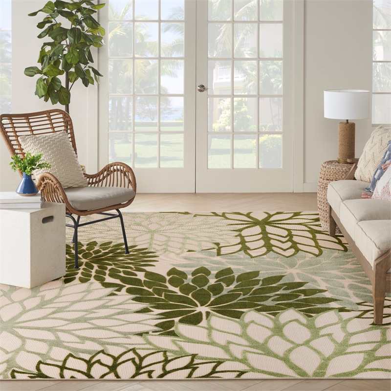 Nourison Aloha 10' x 14' Ivory Green Fabric Tropical Area Rug (10' x 14')