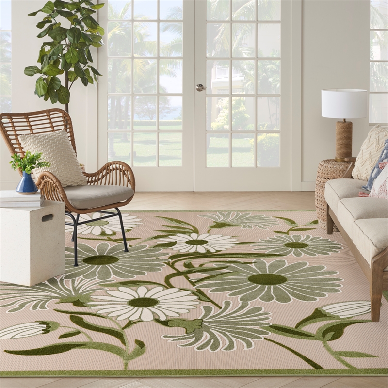 Nourison Aloha 12' x 15' Ivory Green Fabric Outdoor Area Rug (12' x 15')
