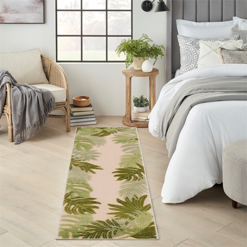 Nourison Home Aloha 8' Runner Fabric Ivory Green Area Rug