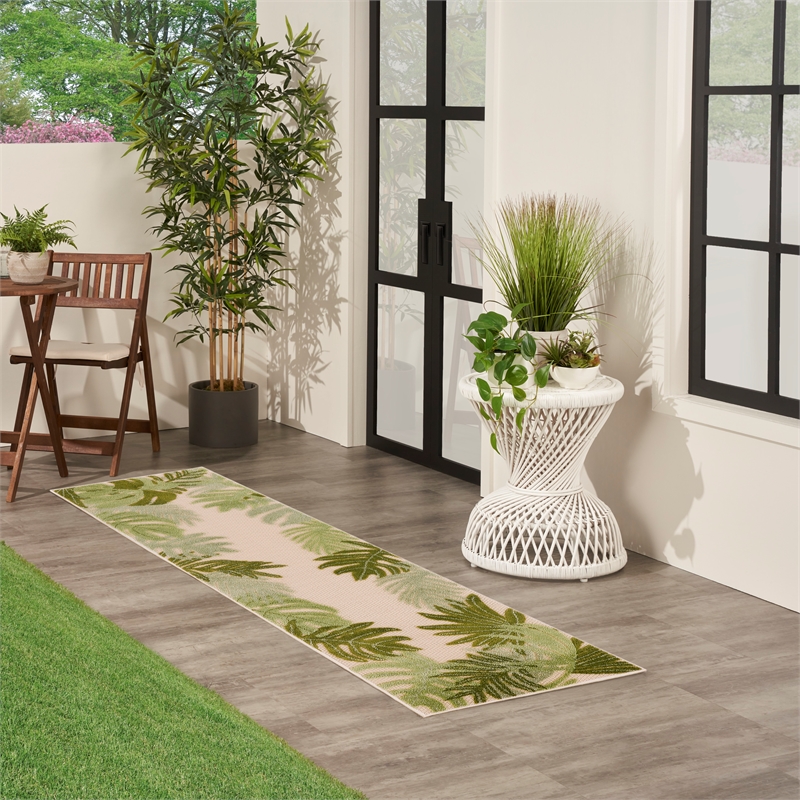 Nourison Home Aloha 8' Runner Fabric Ivory Green Area Rug