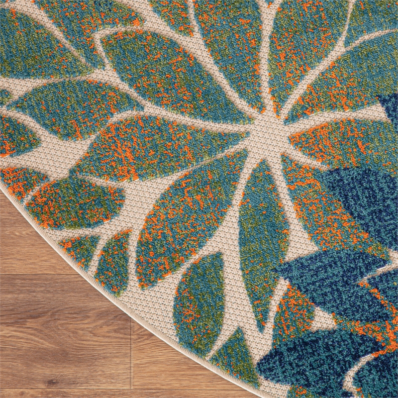Nourison Aloha 8' x Round Blue Green Fabric Tropical Area Rug (8' Round)
