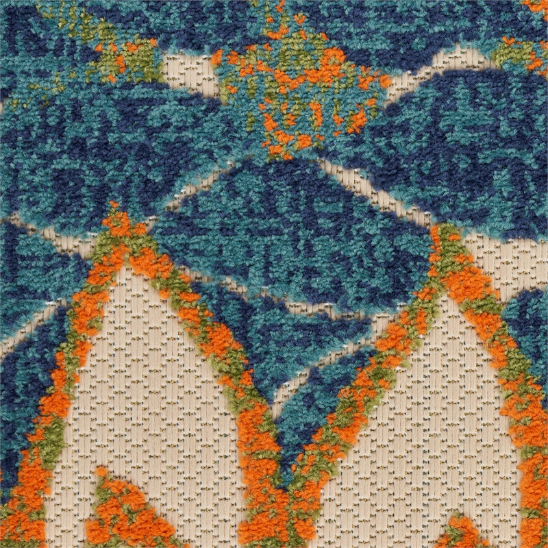 Nourison Aloha 8' x Round Blue Green Fabric Tropical Area Rug (8' Round)