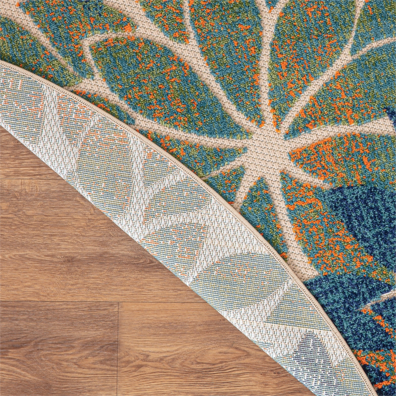Nourison Aloha 8' x Round Blue Green Fabric Tropical Area Rug (8' Round)