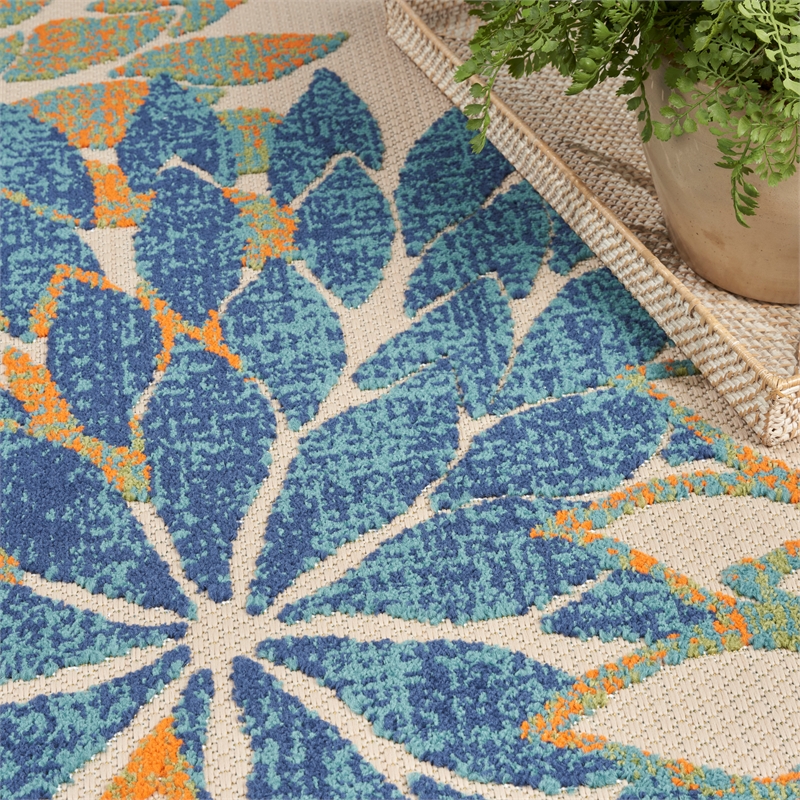 Nourison Aloha 8' x Round Blue Green Fabric Tropical Area Rug (8' Round)