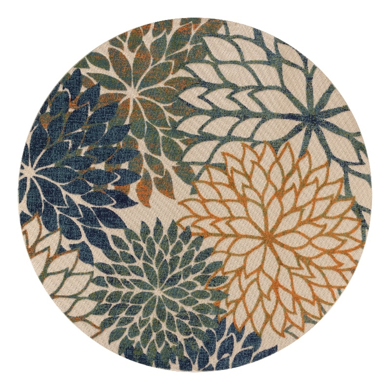 Nourison Aloha 8' x Round Blue Green Fabric Tropical Area Rug (8' Round)