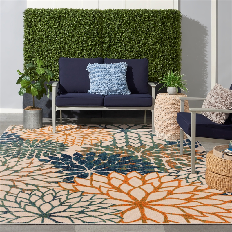Nourison Aloha 8' x 11' Blue Green Fabric Tropical Area Rug (8' x 11')
