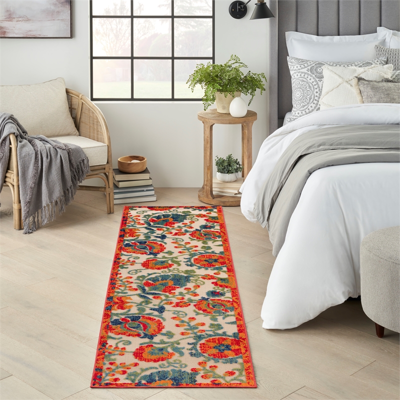 Nourison Aloha 6' Runner Red Multicolor Fabric Farmhouse Area Rug (6' Runner)