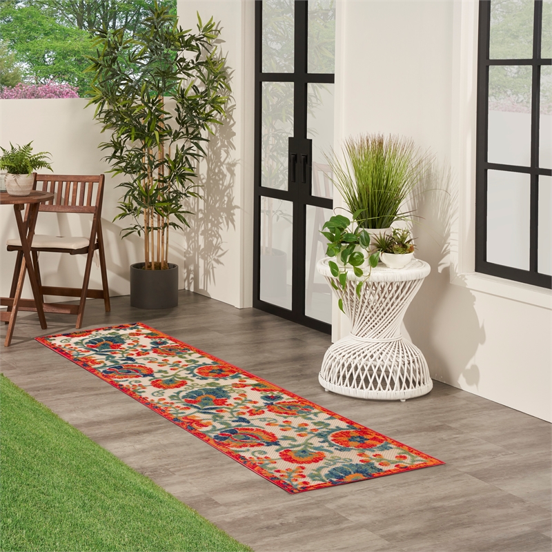 Nourison Aloha 6' Runner Red Multicolor Fabric Farmhouse Area Rug (6' Runner)