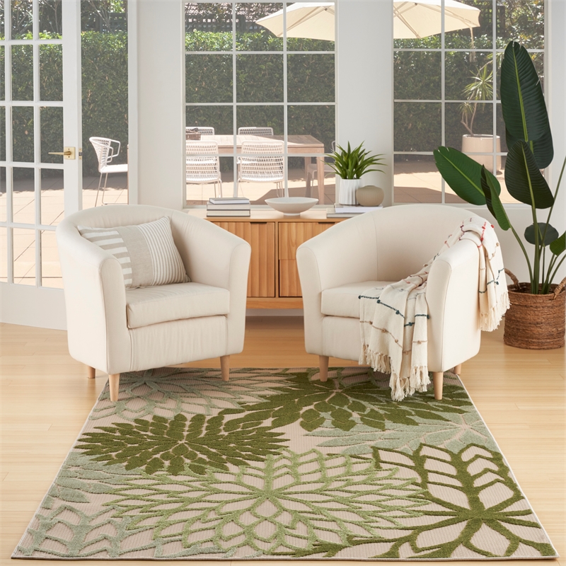 Nourison Aloha 5' x 8' Ivory Green Fabric Tropical Area Rug (5' x 8')