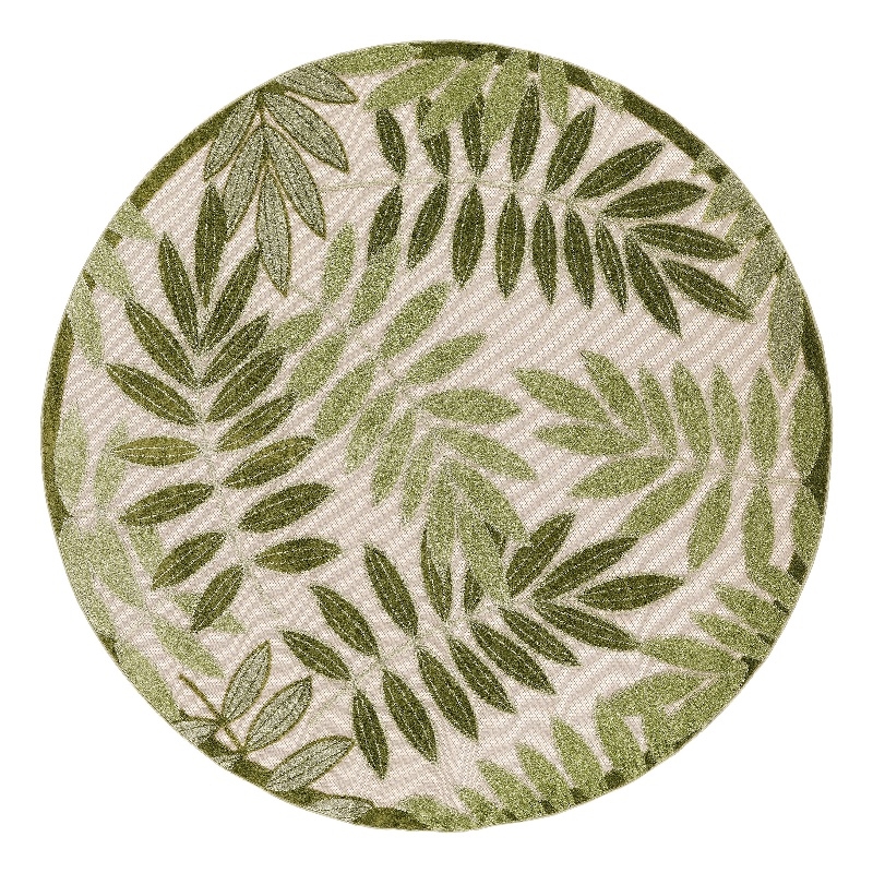 Nourison Aloha 8' x Round Ivory Green Fabric Outdoor Area Rug (8' Round)