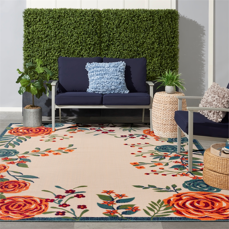Nourison Aloha 9' x 12' Ivory Multicolor Fabric Outdoor Area Rug (9' x 12')