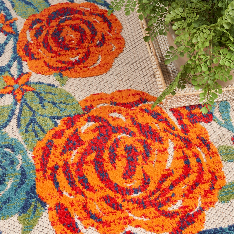 Nourison Aloha 9' x 12' Ivory Multicolor Fabric Outdoor Area Rug (9' x 12')