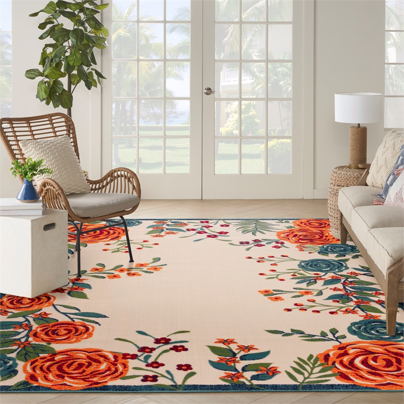 Nourison Aloha 9' x 12' Ivory Multicolor Fabric Outdoor Area Rug (9' x 12')
