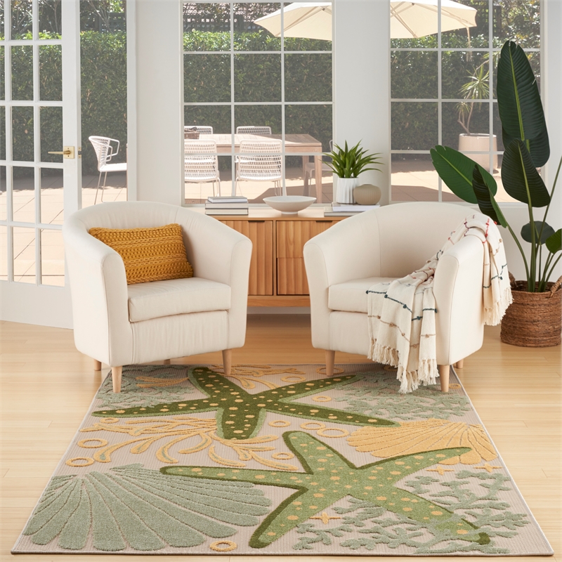 Nourison Aloha 5' x 8' Green Yellow Fabric Outdoor Area Rug (5' x 8')