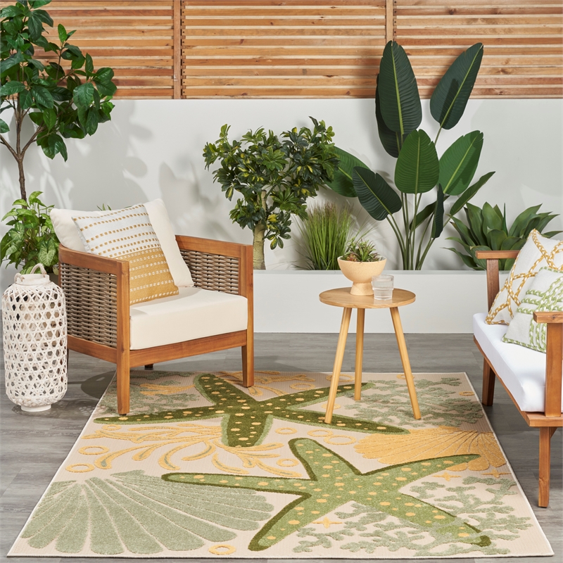 Nourison Aloha 6' x 9' Green Yellow Fabric Outdoor Area Rug (6' x 9')
