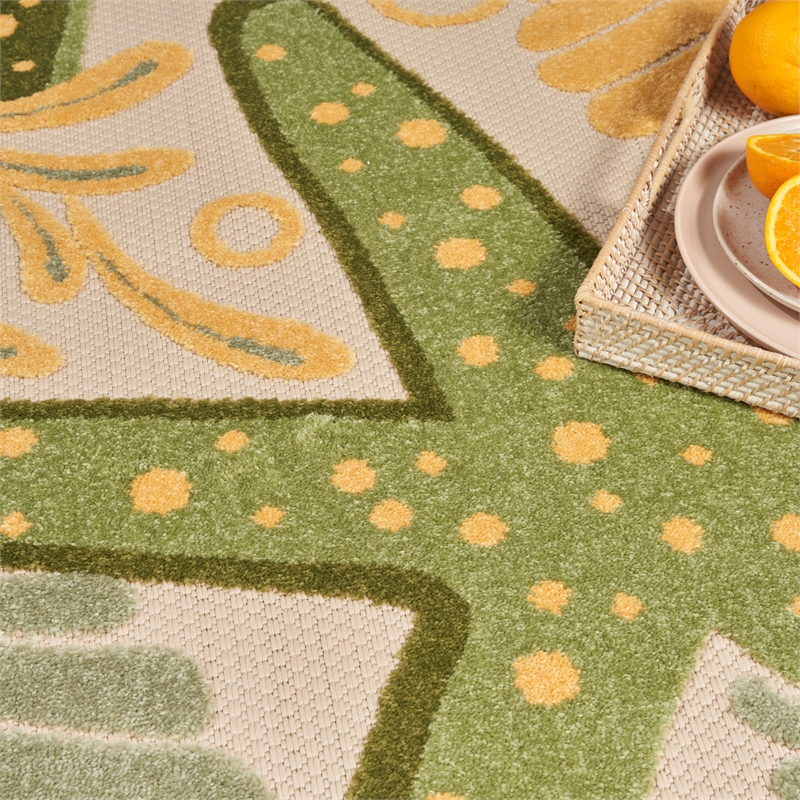 Nourison Aloha 9' x 12' Green Yellow Fabric Outdoor Area Rug (9' x 12')