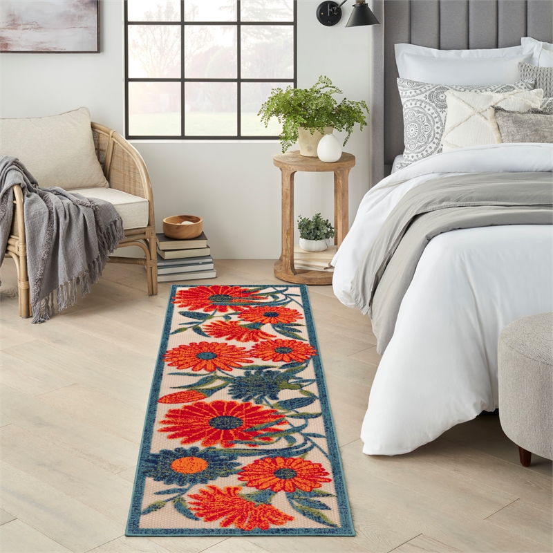 Nourison Aloha 8' Runner Ivory Multicolor Fabric Outdoor Area Rug (8' Runner)
