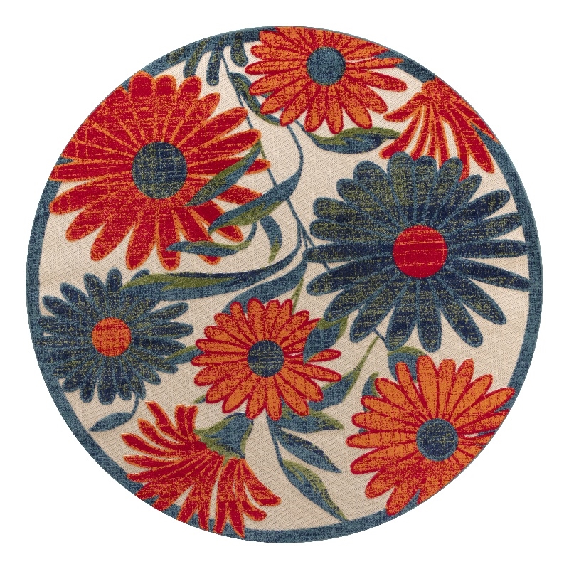 Nourison Aloha 8' x Round Ivory Multicolor Fabric Outdoor Area Rug (8' Round)