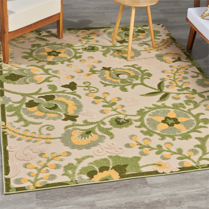 Nourison Aloha 4' x 6' Ivory Green Fabric Outdoor Area Rug (4' x 6')