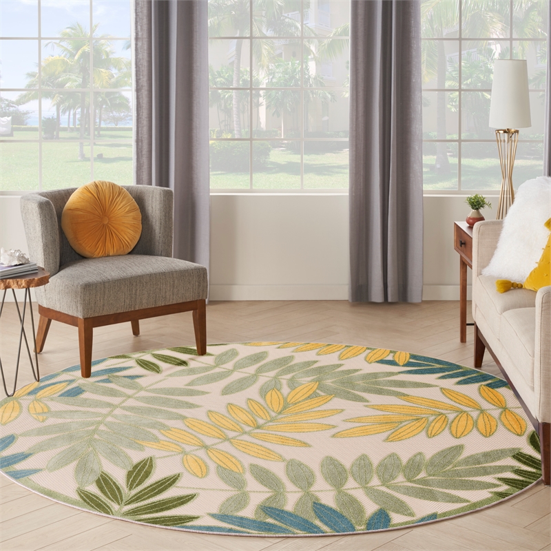 Nourison Aloha 5' x Round Green Multicolor Fabric Outdoor Area Rug (5' Round)